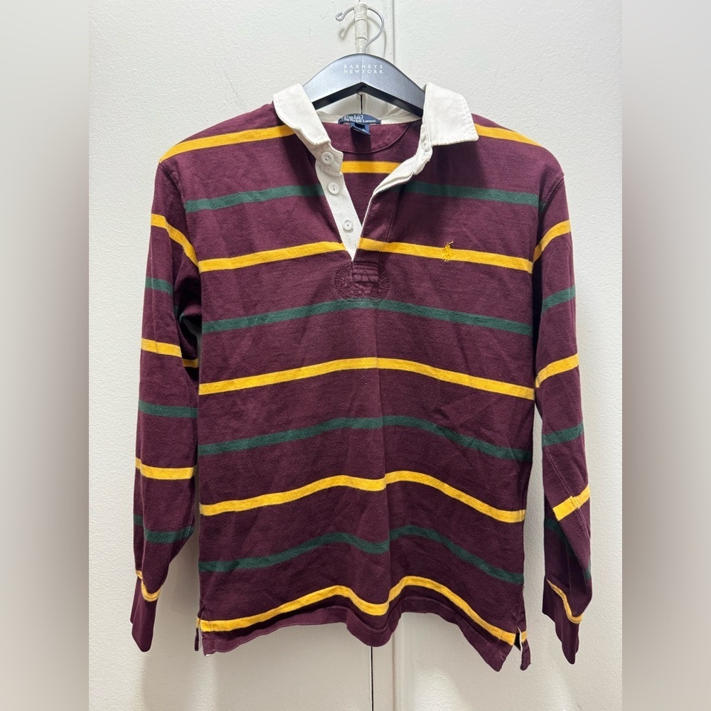 Vintage Polo By Ralph Lauren Rugby T-Shirt Long Sleeves Red Yellow Stripes Rare